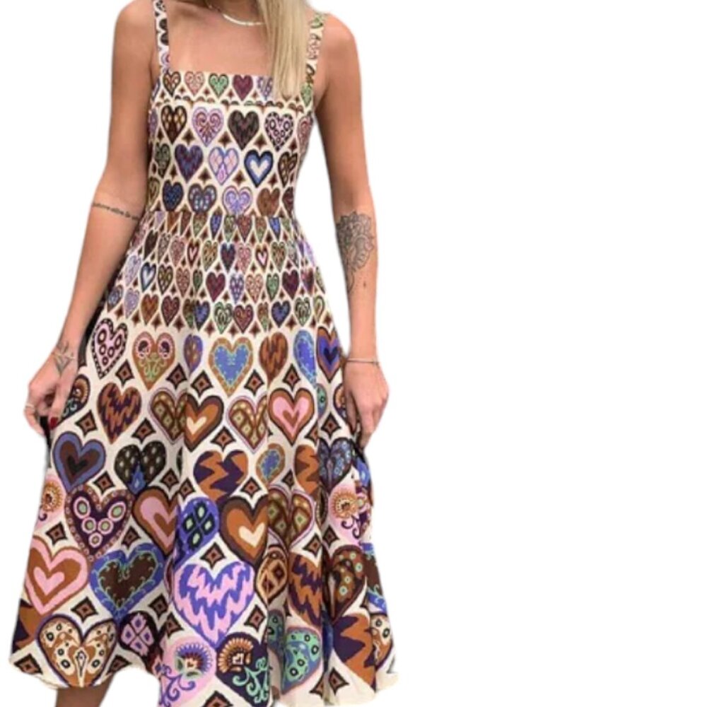 FARM Rio Multicolor Heart Pattern Dress